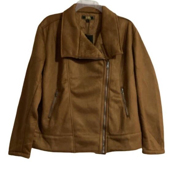 L&B Tan Sherpa Lined Suede Jacket 3XL - Picture 3 of 7